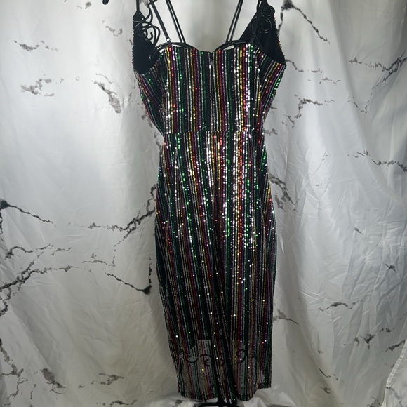 Betsey Johnson Sequin Striped Dress Wrap Rainbow Cocktail Party Spaghetti Strap - Picture 8 of 12